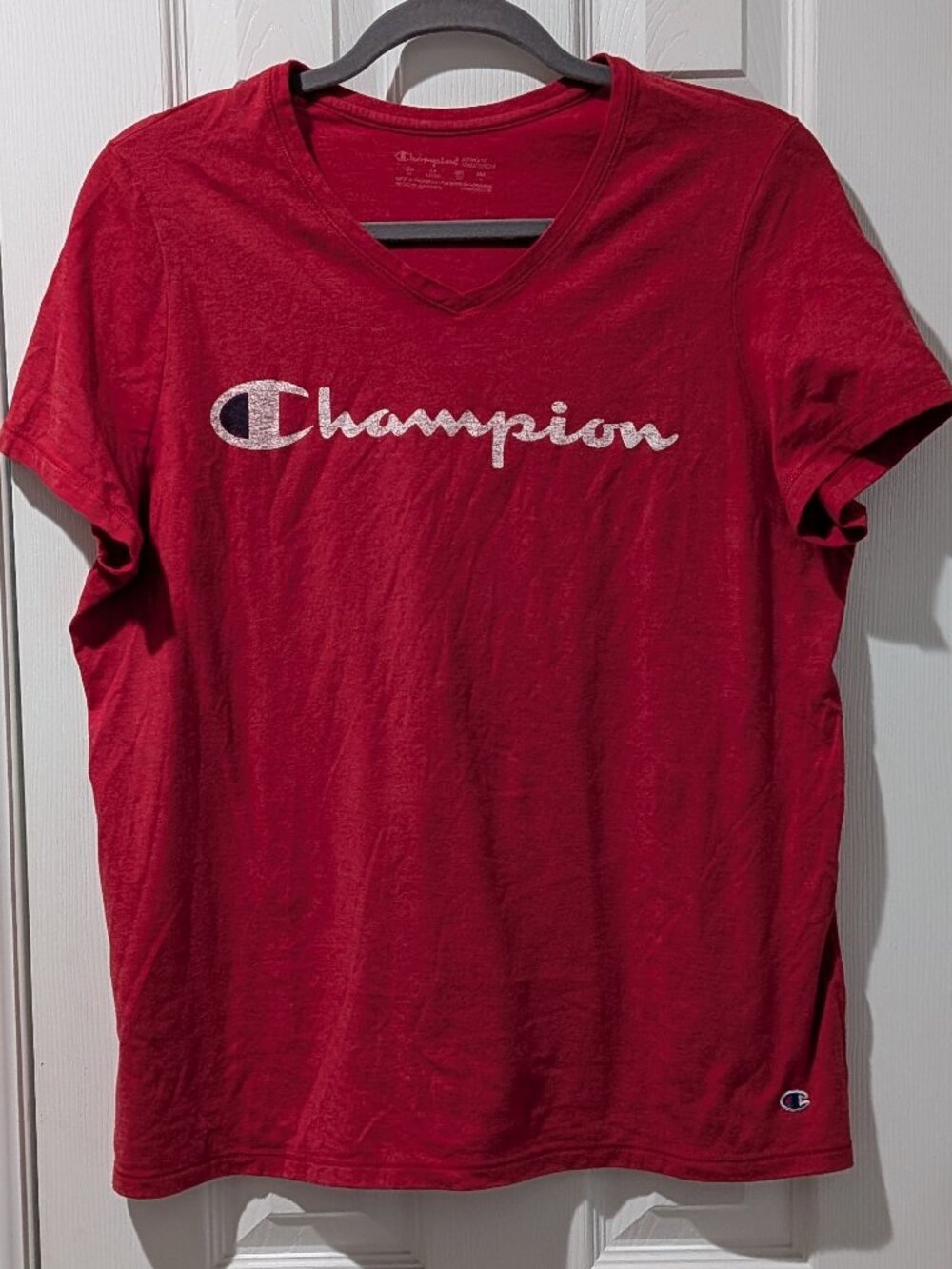 Red Champion V Neck T Shirt